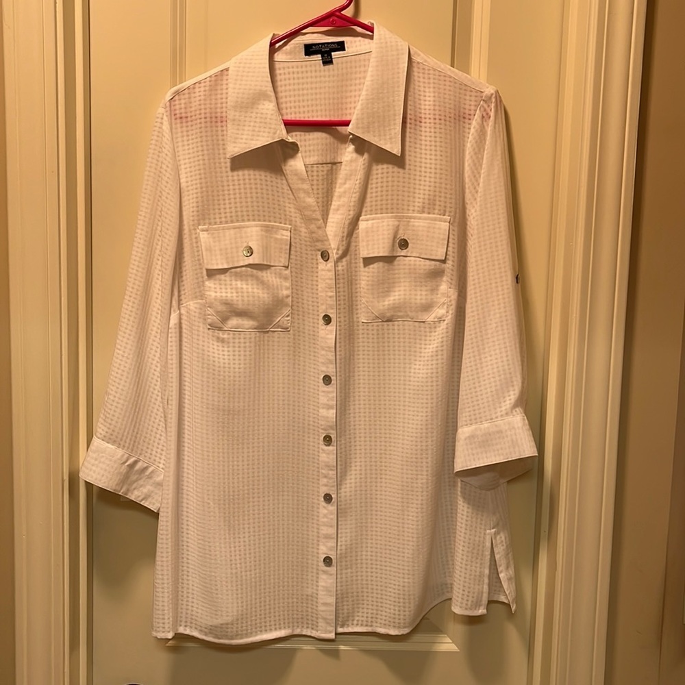 Notations checked button down blouse Size 1X - Picture 3 of 10